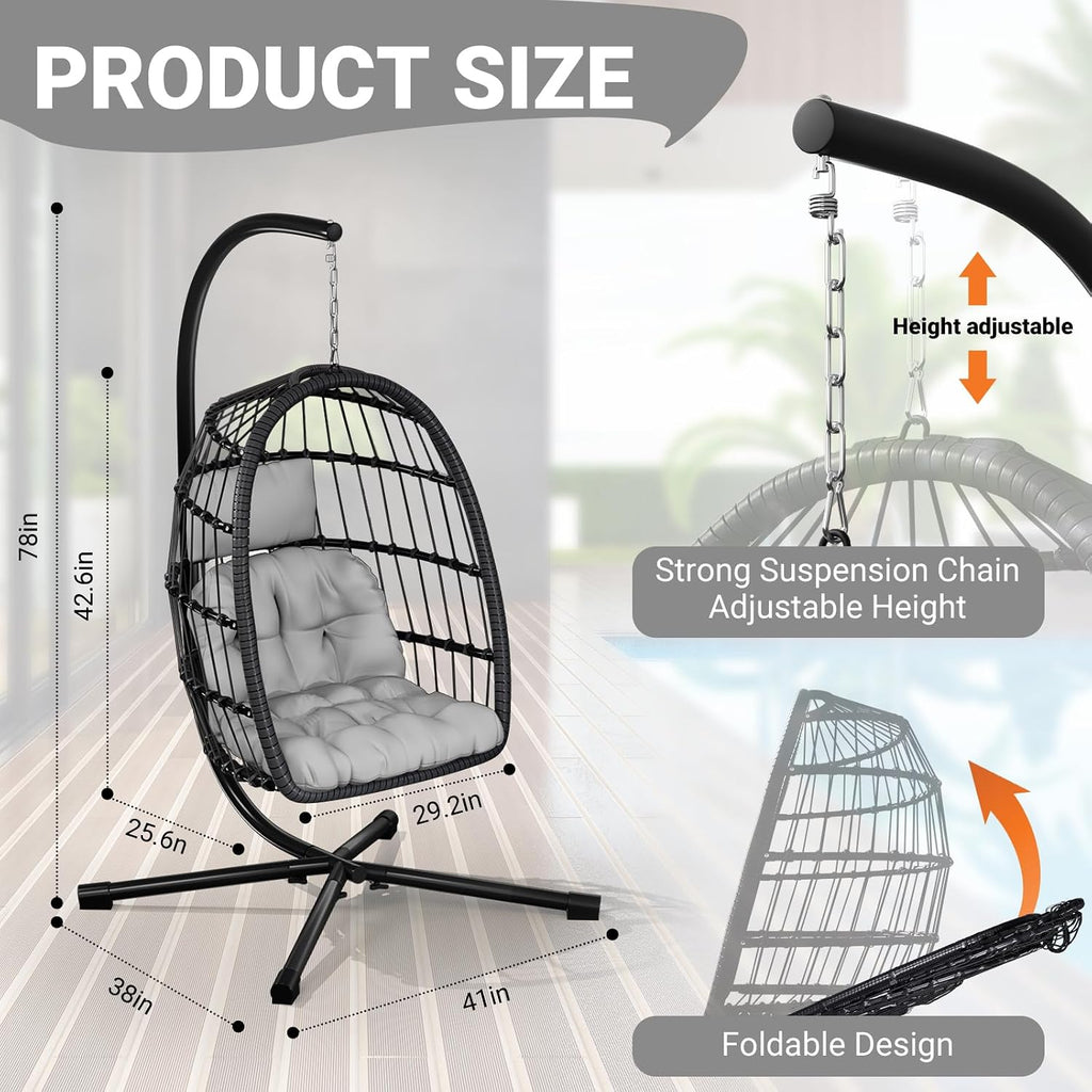 Egg Chair with Stand,Patio Rattan Wicker Hanging Hammock Chair Porch Garden,Thickened Aluminum Alloy Steel Frame and