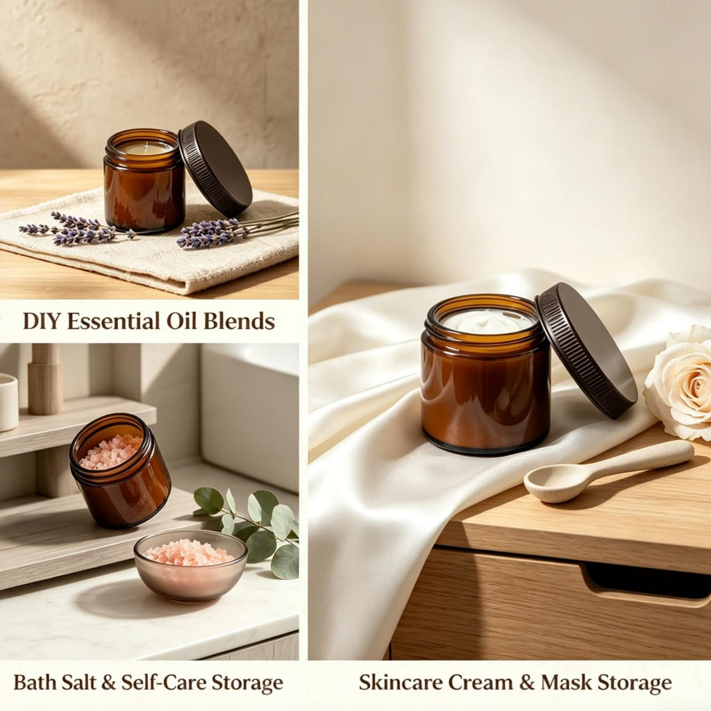 8oz Amber Candle Jars Set of 30, Round Glass Jars with Black Lids, Empty 250ml Glass Candle Making Jar Bulk Thick Small