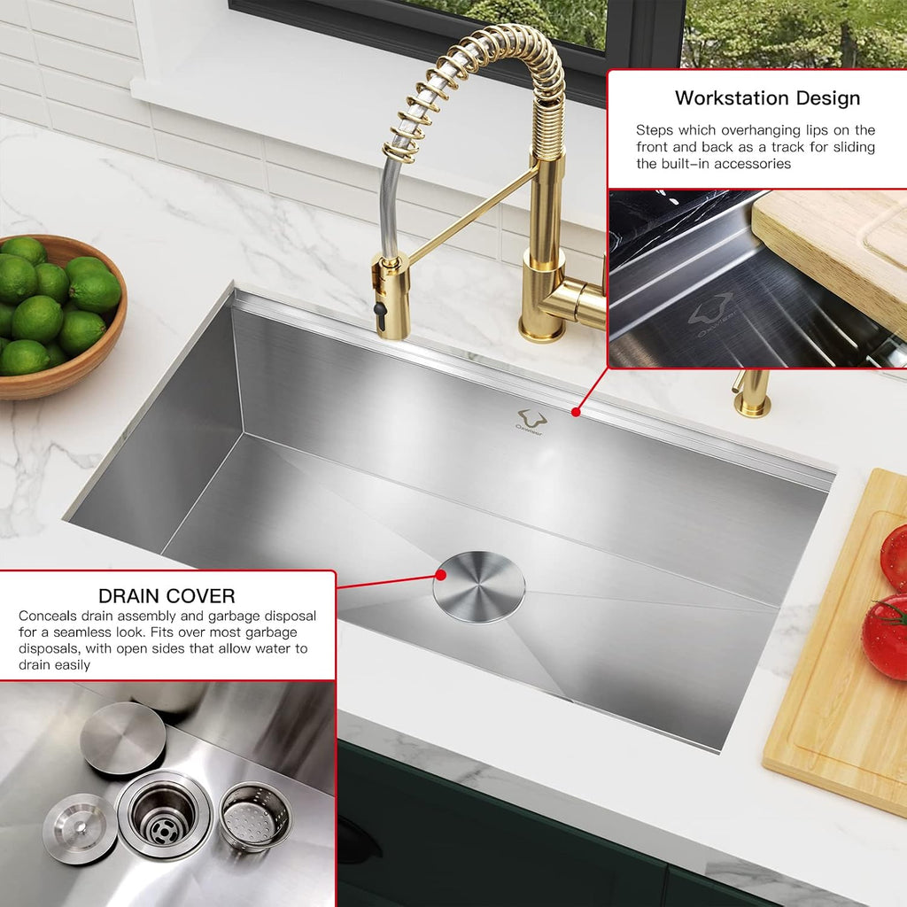 Kitchen Sinks 33x19 inch Workstation Undermount Sink Stainless Steel Sink 16 Gauge Single Bowl Kitchen Sinks with