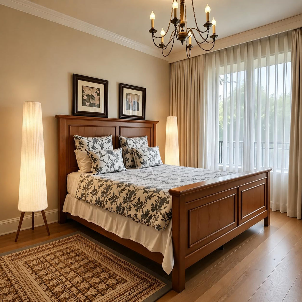 60 Inch Oatmeal Wood Floor Lamp, Color Temperature Adjustable