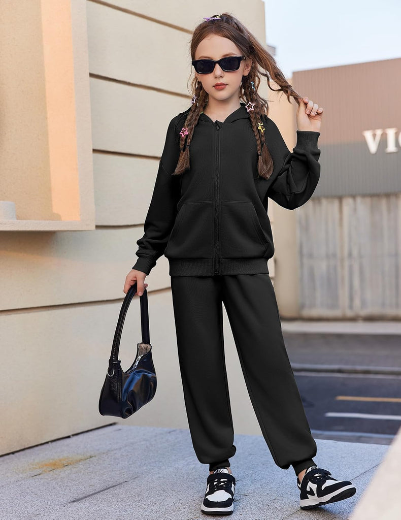 Girls 2 Piece Outfits Zip Up Sweatshirts and Sweatpants Tracksuits