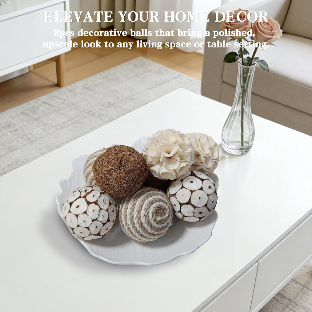 Natural Handmade Decorative Balls, Bowl Filler Orbs Decor, Table Centerpiece & Dough Bowl Vase Decor - Set of 8