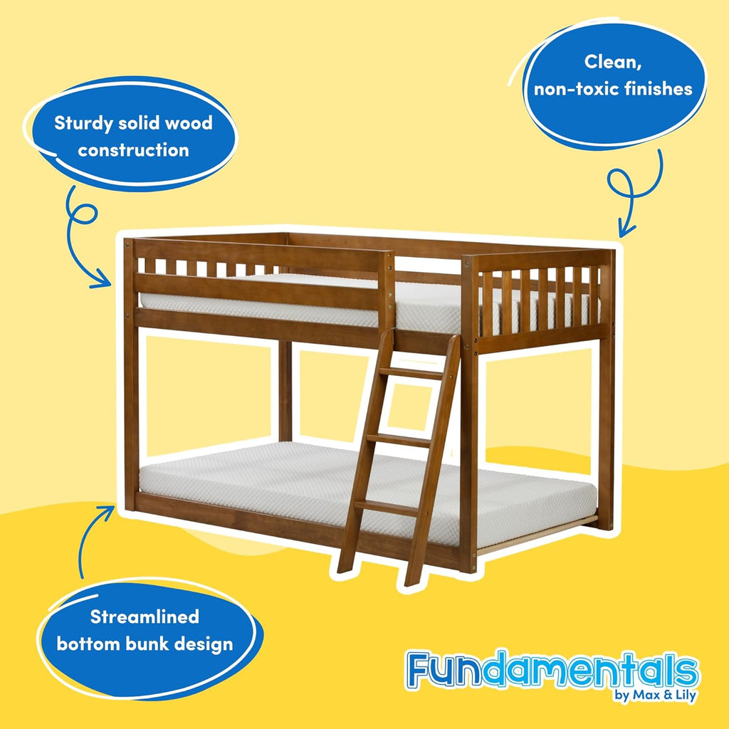 Fundamental Twin Low Bunk Bed, Kids Solid Wood Modern Bed Frame with Strong Wooden Slats, Non-Toxic Finishes