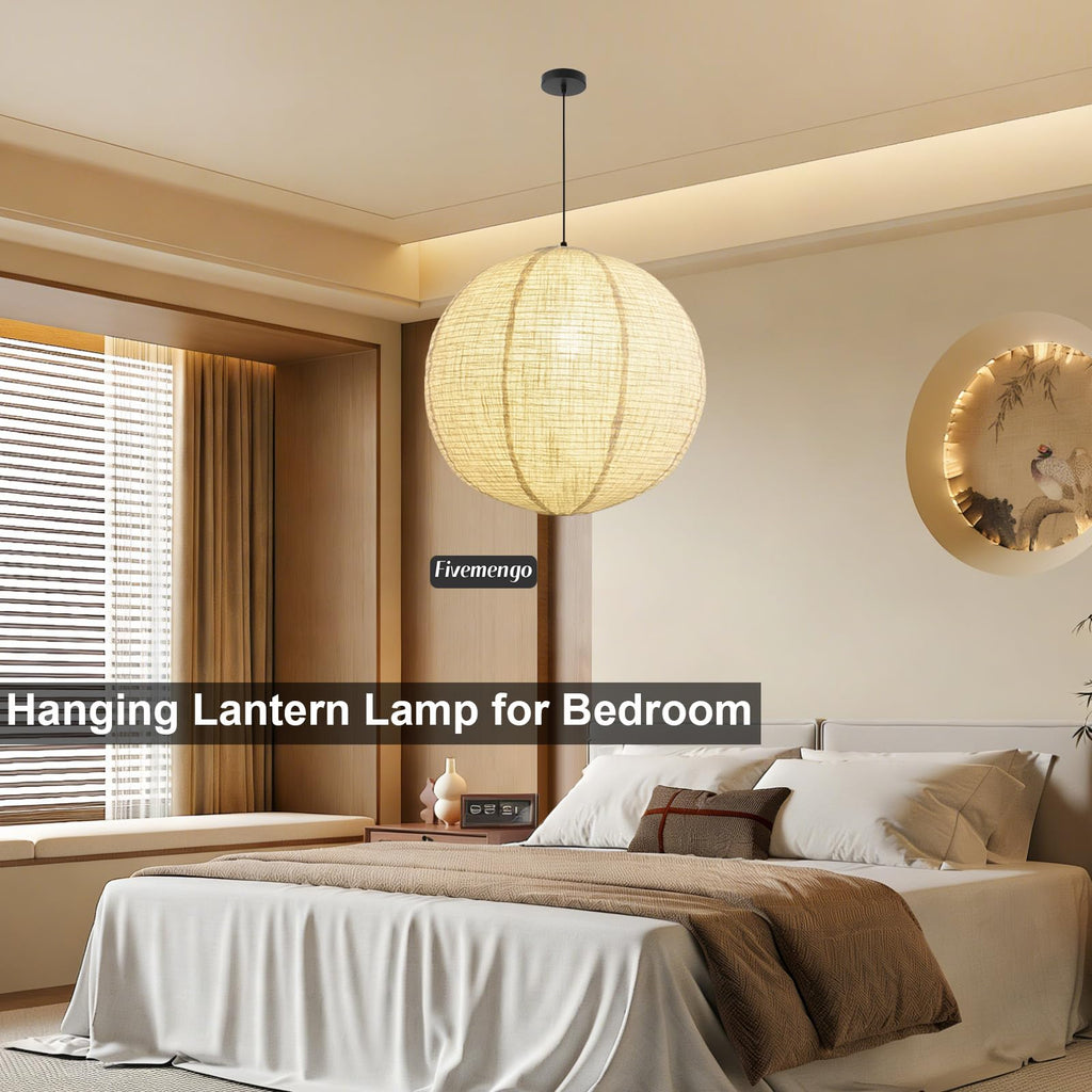 Linen Pendant Light Kit Lantern Pendant Light, 23.6in Off-White