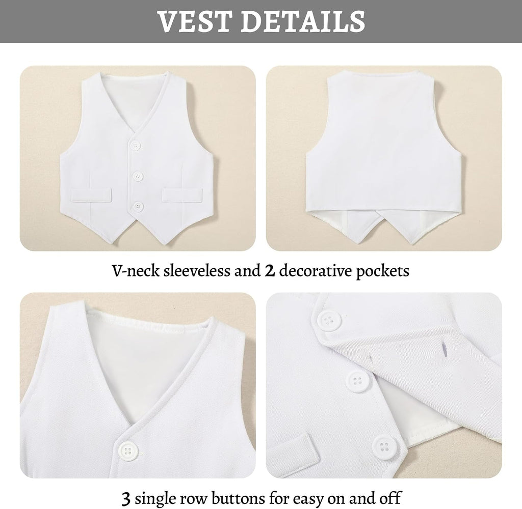 Baby Boy Clothes Suit Infant Gentleman Wedding Outfit Dress Shirt+Bowtie+Vest+Corsage+Suspender+Pants 6Pcs Set