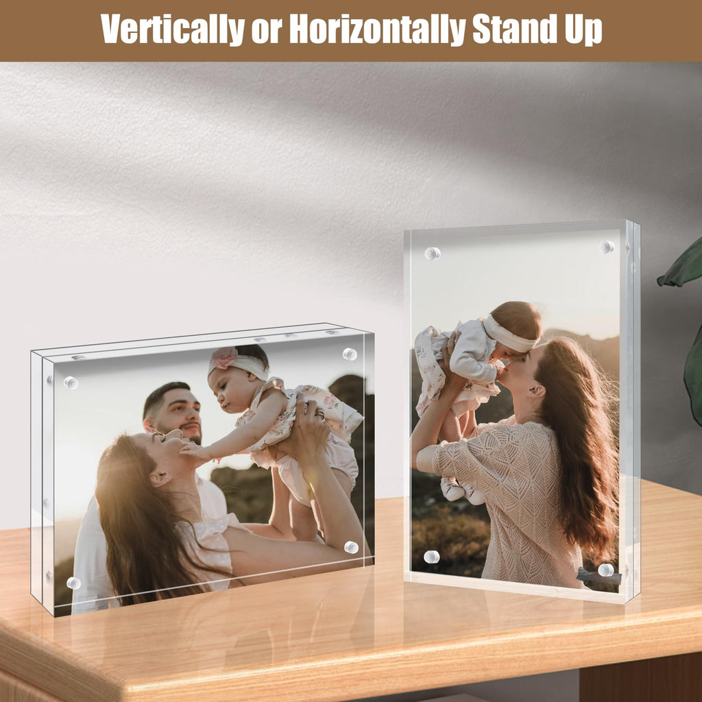 5x7 Acrylic Frames 6 Pack, 20mm Thicker Frameless Clear Picture Frames, Double Sided Magnetic Picture Frames, Free