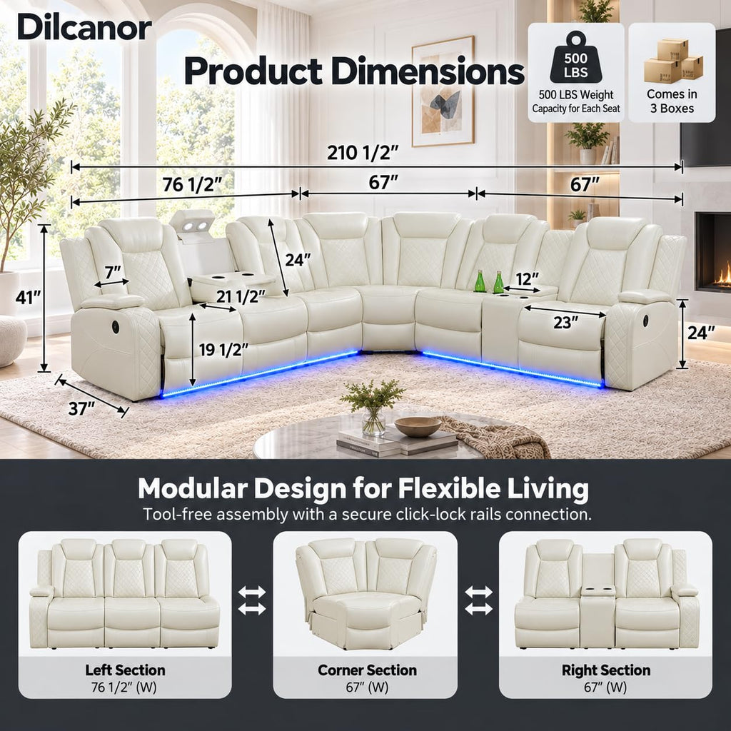 8-Seater Power Reclining Sofa Set, 4-Piece Leather Sectional Couch with 2 Loveseats, LED Lights, USB Ports, Cup