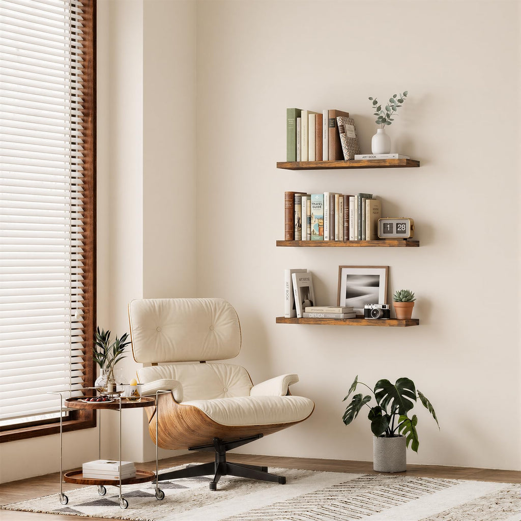 Rustic Brown Floating Shelves 35.4in, Set of 3, Wall Mount Wood Shelf