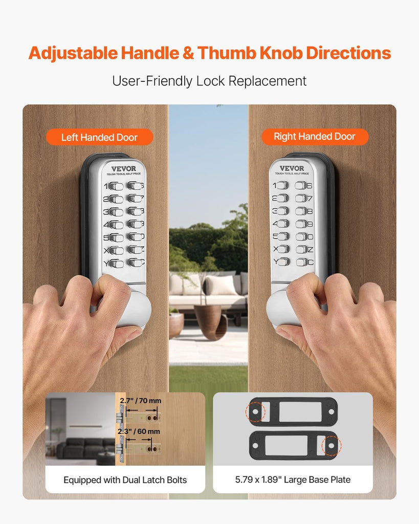 Mechanical Keyless Entry Door Lock, 14 Key Mechanical Door Lock, Mechanical Keypad Door Knob, Single-Side Stainless