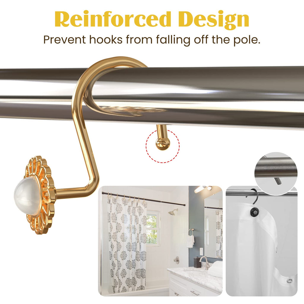 Shower Curtain Hooks, Set of 12 Decorative Curtain Rings, Rose Gold