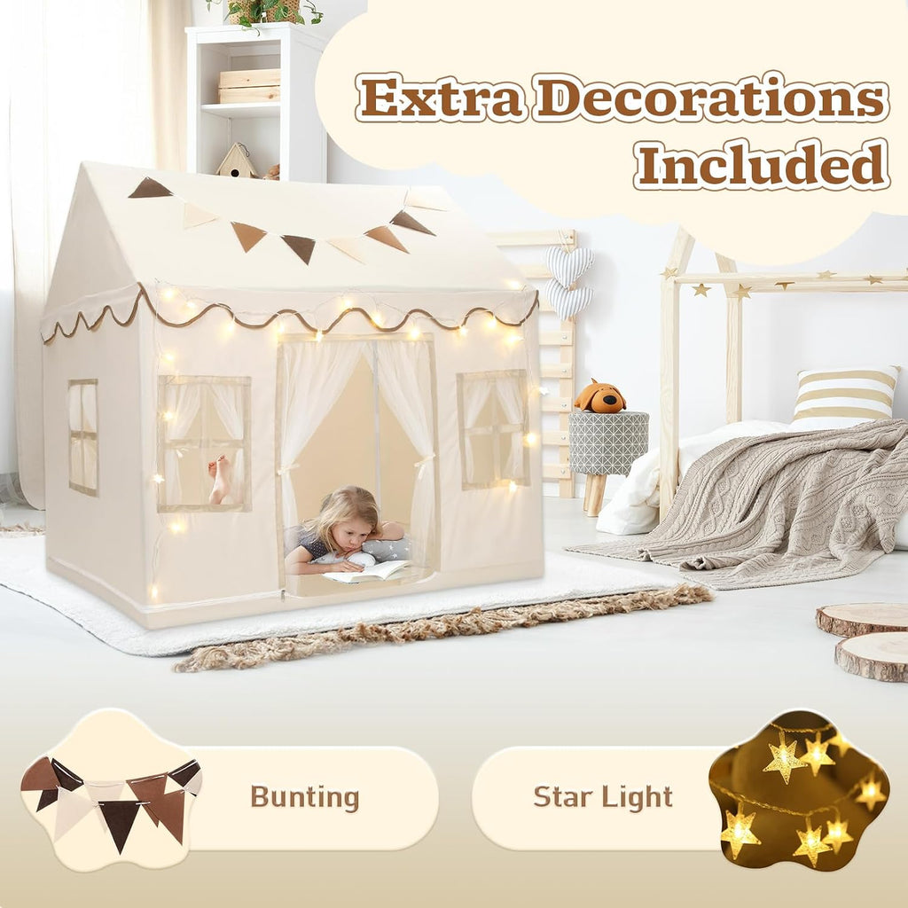 Kids Play Tent, Toddlers Large Playhouse with Star String, Flag, Machine Washable, Indoor and Outdoor Play Tent
