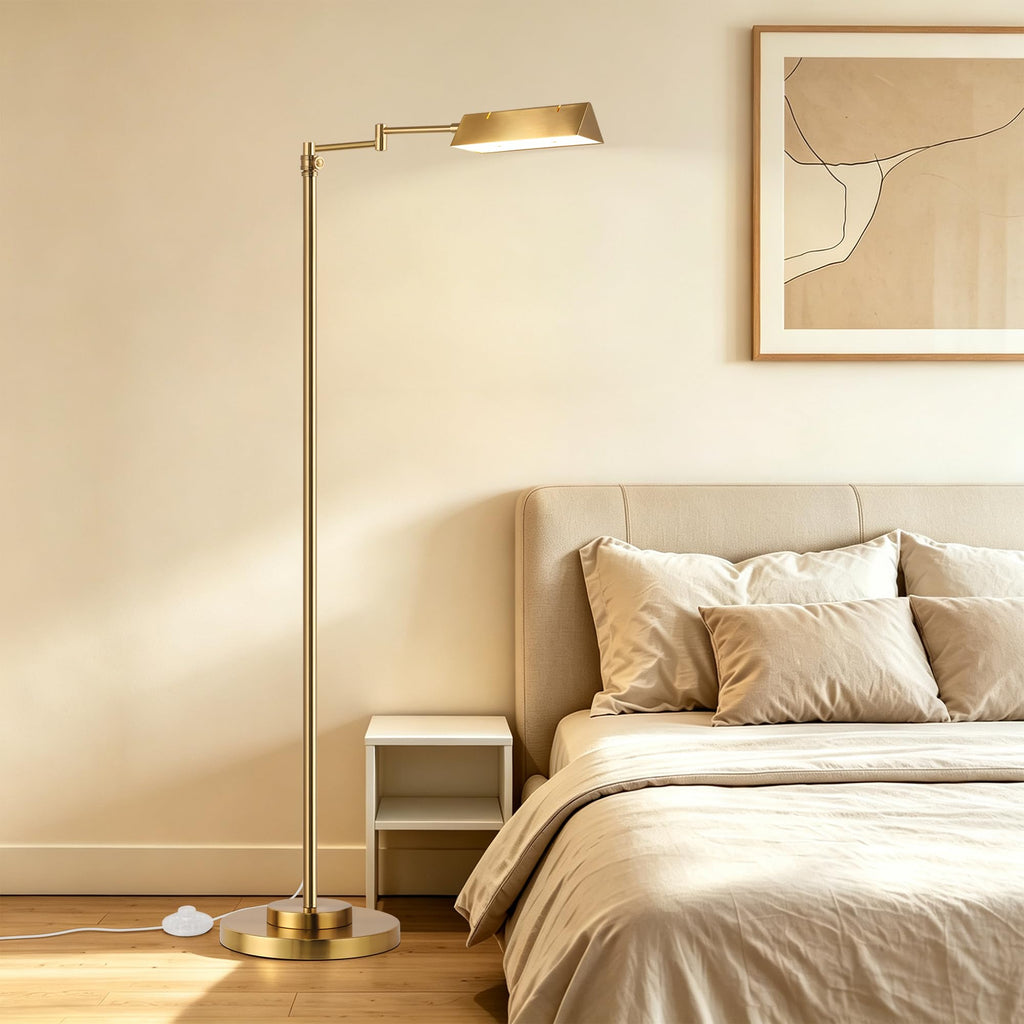 LED Floor Lamp, 12W LED Adjustable Height Pharmacy Floor Lamp 350° Swing Arms & Head, 3-Color Temperature