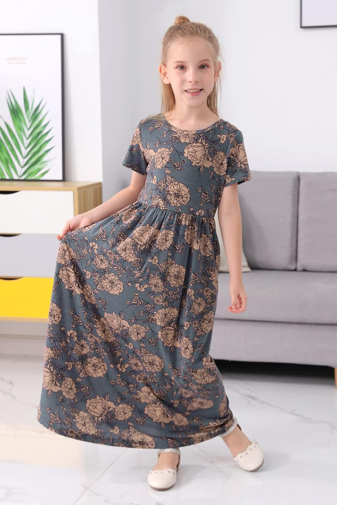 Girls Modest Casual Maxi Dress with Pockets