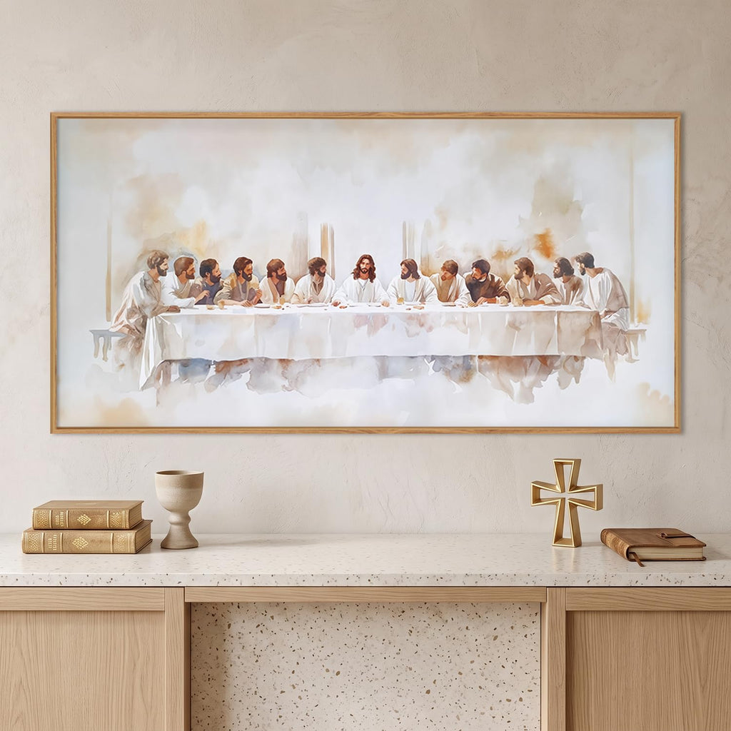 Jesus Last Supper Christian Framed Canvas Wall Art Set-40"x20"x1