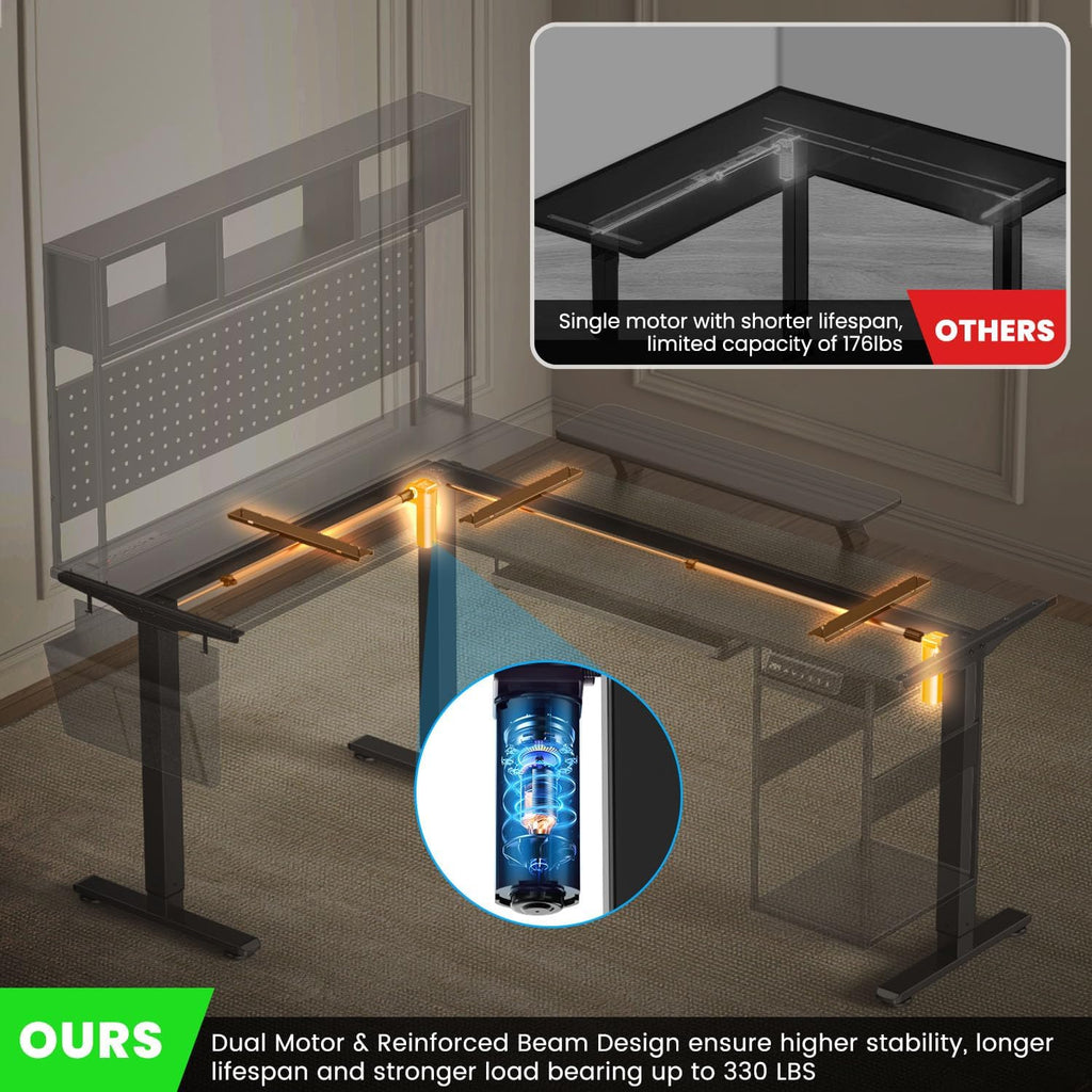 Electric L Shaped Standing Desk Adjustable Height, 67" x 47" Corner Computer Desk with Host Shelf, Gaming Desk with