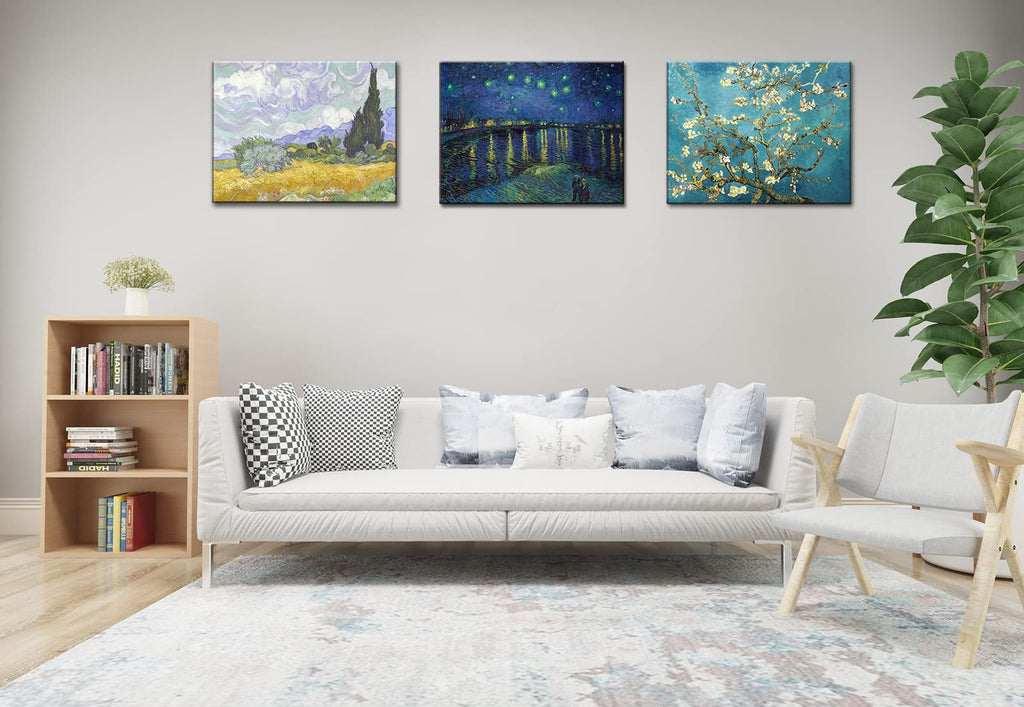 Vincent Van Gogh Canvas Wall Art - Starry Night | Almond Blossom | Wheat Field with Cypresses Paintings, Classic