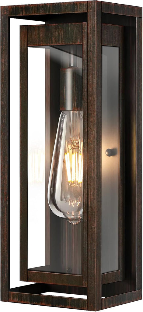 15" Large Outdoor Light Fixture Wall Mount, Distressed Brown Outdoor Sconce Lights, Modern Waterproof Exterior Porch Lights with Clear Glass Shade for Front Door, Garage, 1 Pack A123-B0D9VRX2HK