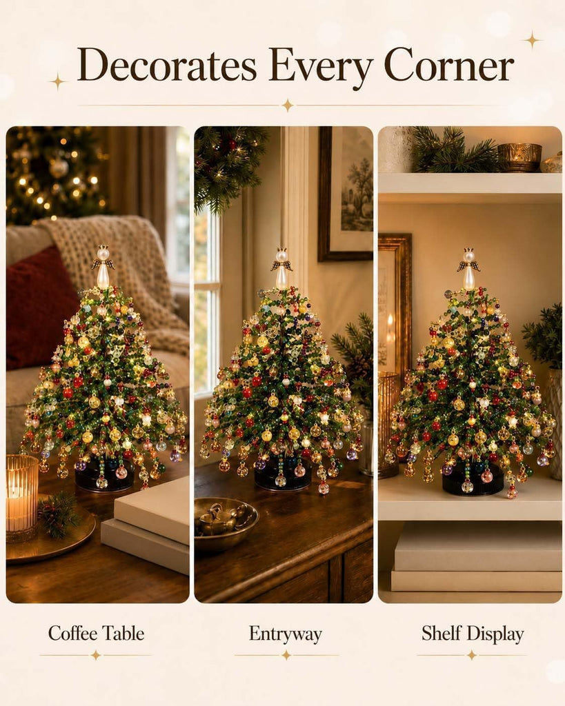 DIY Beaded Christmas Tree Kit for Adults, 3D Crystal Bead Holiday Craft Set with Colorful Beads, Ornament Charms