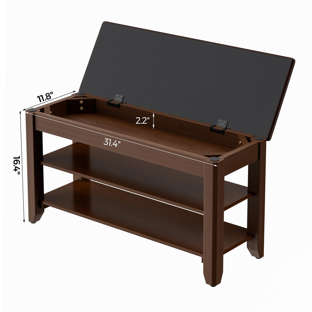 31.5" Wide Solid Wood Shoe Rack Bench with Flip-Top Storage
