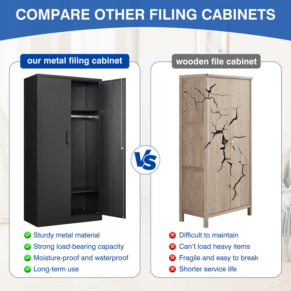 Metal Armoire Wardrobe Closet with 2 Doors 72'' Wardrobe Cabinet with Hanging Rail Metal Closet with Adjustable