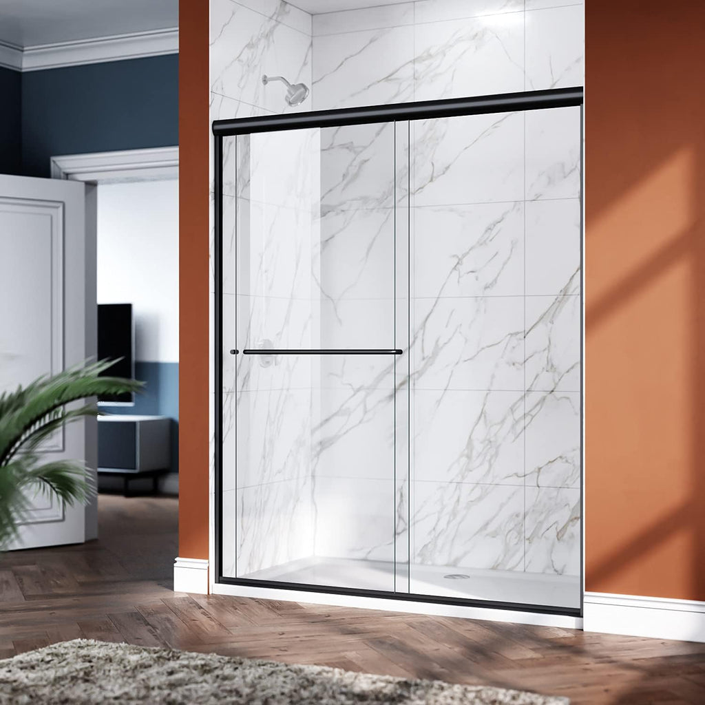 Double Sliding Shower Door 48 in. W x 72 in. H, Semi-Frameless Glass Shower Screen Panel 1/4" Clear Glass
