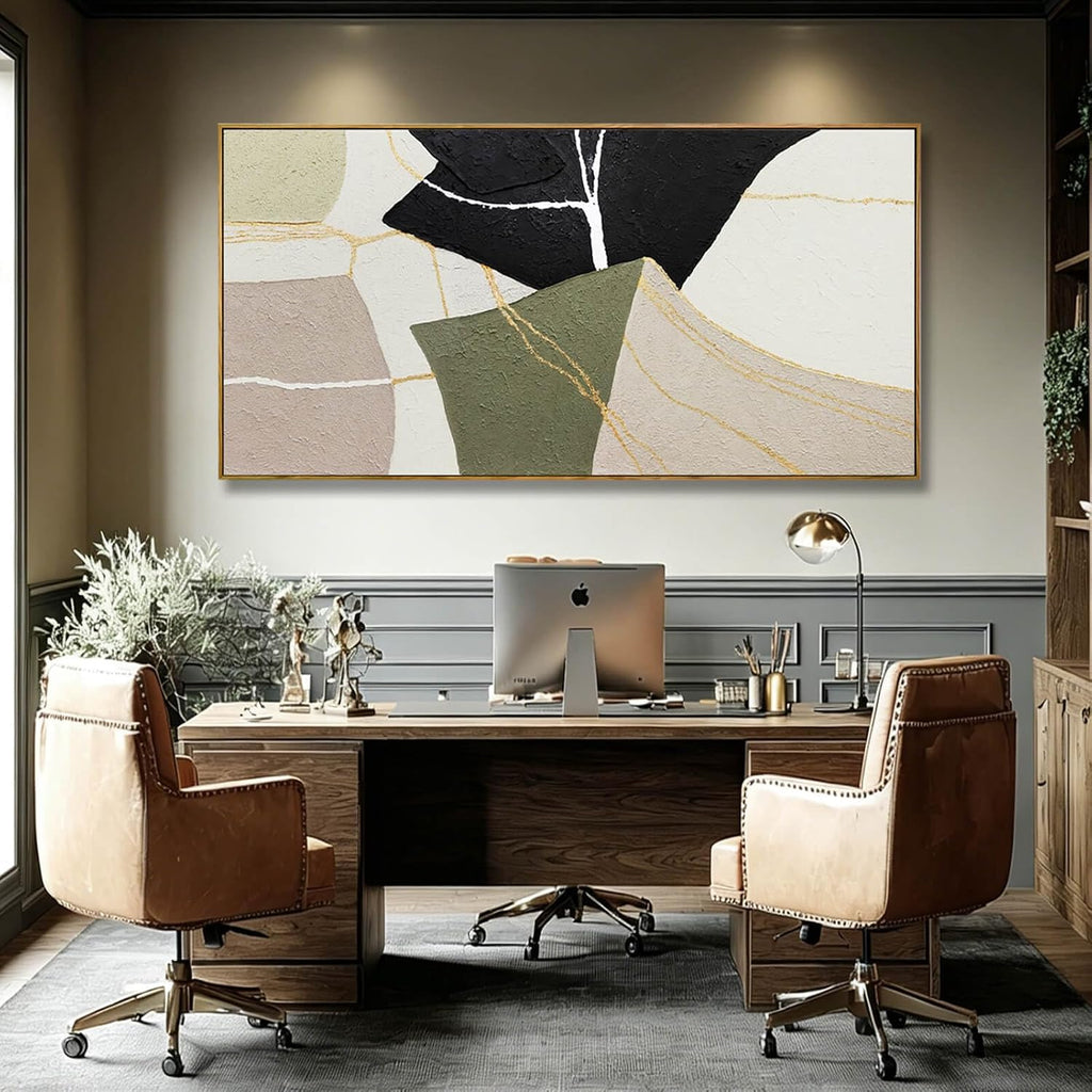 Abstract Canvas Wall Art Modern Neutral Geometry Wall Decor Pictures Black Beige Green Minimalism Line Paintings
