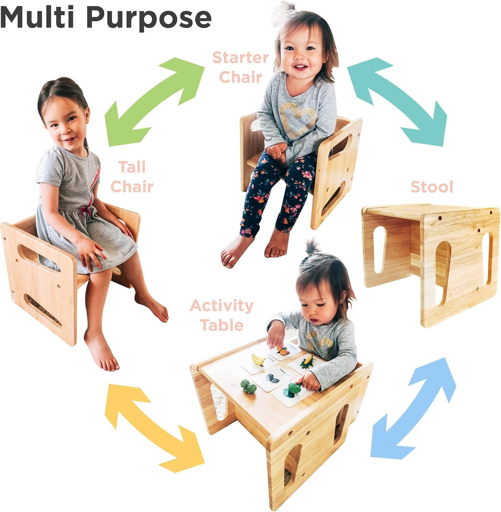 Weaning Table and Chair (15 inch) - Solid Wooden Toddler Chair/Table - Cube Chair for Toddlers - Hardwood - Kids