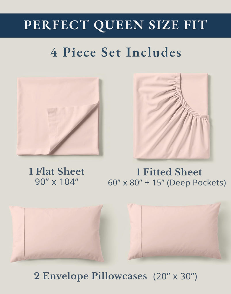 Queen Size Sheet Set 100% Organic Cotton Percale - Sepia Rose
