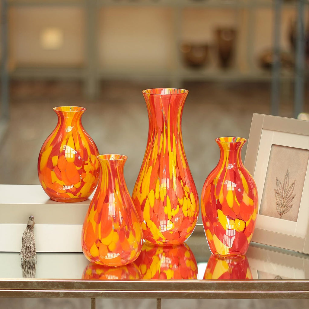 Murano Style Art Glass Vase Hand Blown Orange Confetti Effect Home Decor | Hand Blown Glass Vase, Decorative Table