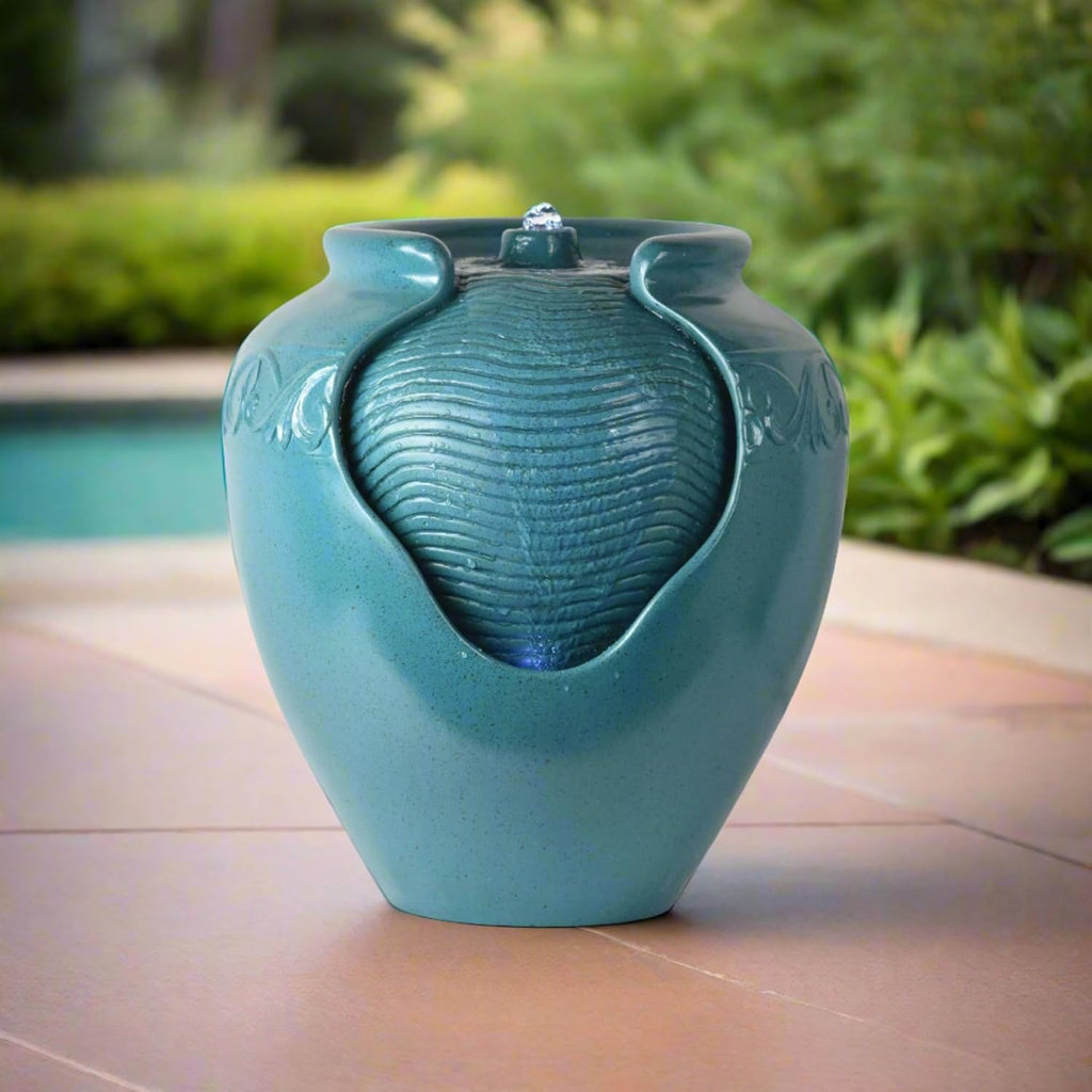 Floor Glazed Pot Water Fountain with Built-in LED Light and Pump Indoor Patio Garden Backyard Decking Home Décor, 17