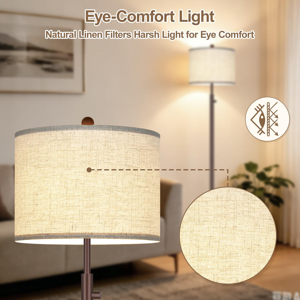 Upgraded】 Dimmable Floor Lamp, 11W LED Bulb Included, Modern Standing Lamp, Tall Pole Light with Linen Shade Reading
