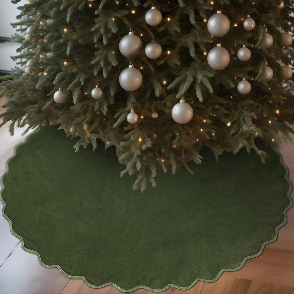 Green Christmas Tree Skirt 48 Inch Velvet Tree Skirts