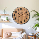 24 Inch Farmhouse Wall Clock Large Old Town Vintage Rustic Wooden Clock with Metal Rim and Large Numerals