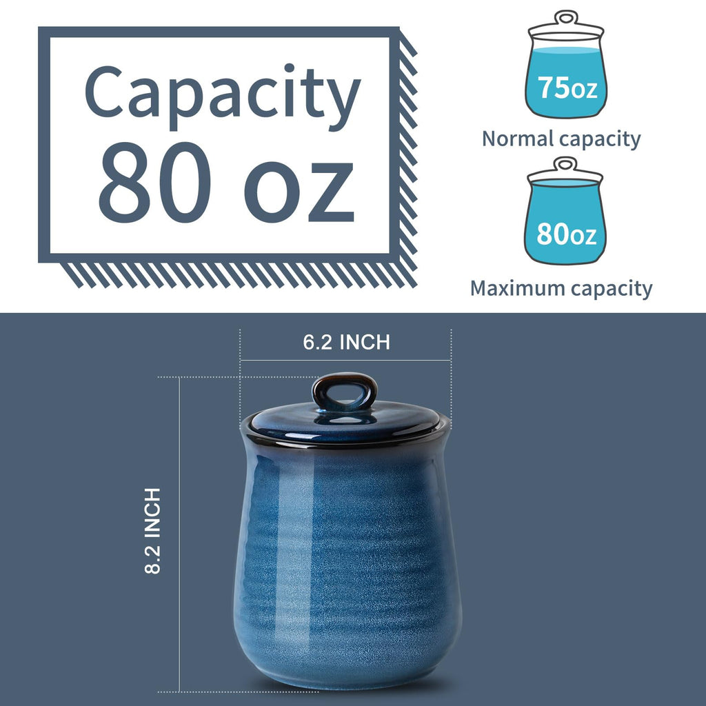 Ceramic Food Storage Jar with Airtight Lid, 80 FL OZ Large Blue Coffee Container & Candy Canister for Countertop