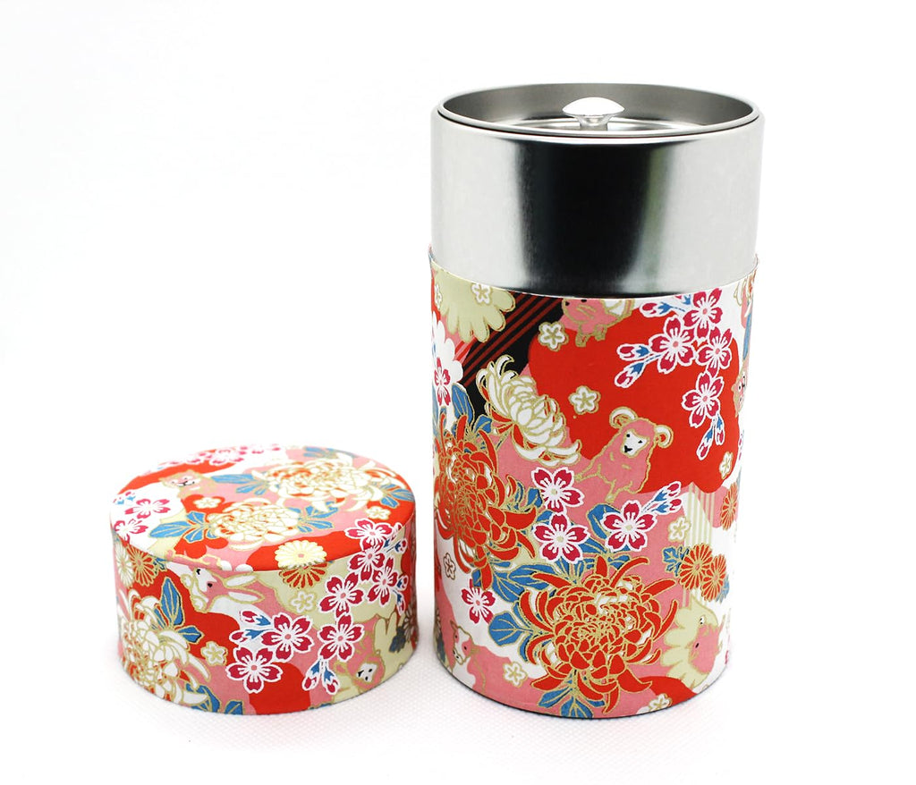 Japanese Pokkan Matcha Coffee Spice Tea Tin Canister Washi Paper Storage with Lid 7.05 oz Capacity (Eto)