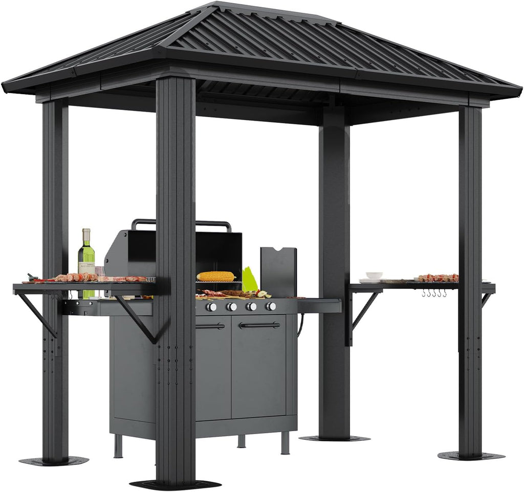 Grill Hardtop Gazebo 5 x 8 FT, Outdoor Metal Hard Top Gazebo, Permanent BBQ Pavilion with Galvanized Steel Roof