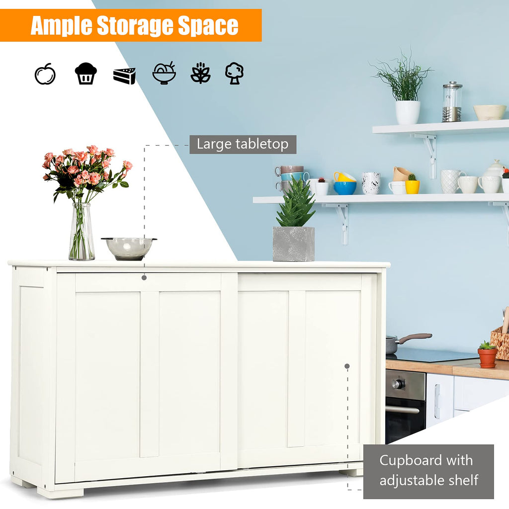 Sideboard Buffet Cabinet, Wooden Kitchen Storage Cabinet with Adjustable Shelf, Sliding Barn Door, Accent Coffee Bar