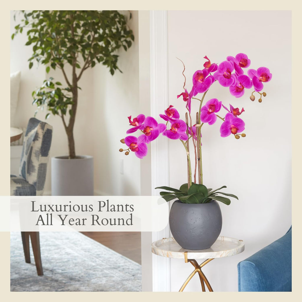 Faux Pink Orchid Plant, 25 in, Grey, Home Decor