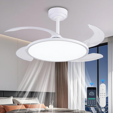 Retractable Ceiling Fan with Lights and Remote,42'' Fandelier Ceiling Fan with Dimmable Full Spectrum,Timer