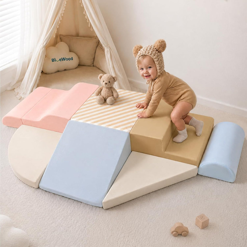 Baby Foam Climbing Blocks and Foldable Wooden Playpen