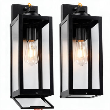 16" Enclosed Dusk to Dawn Outdoor Light Fixture, Modern Outside Porch Light