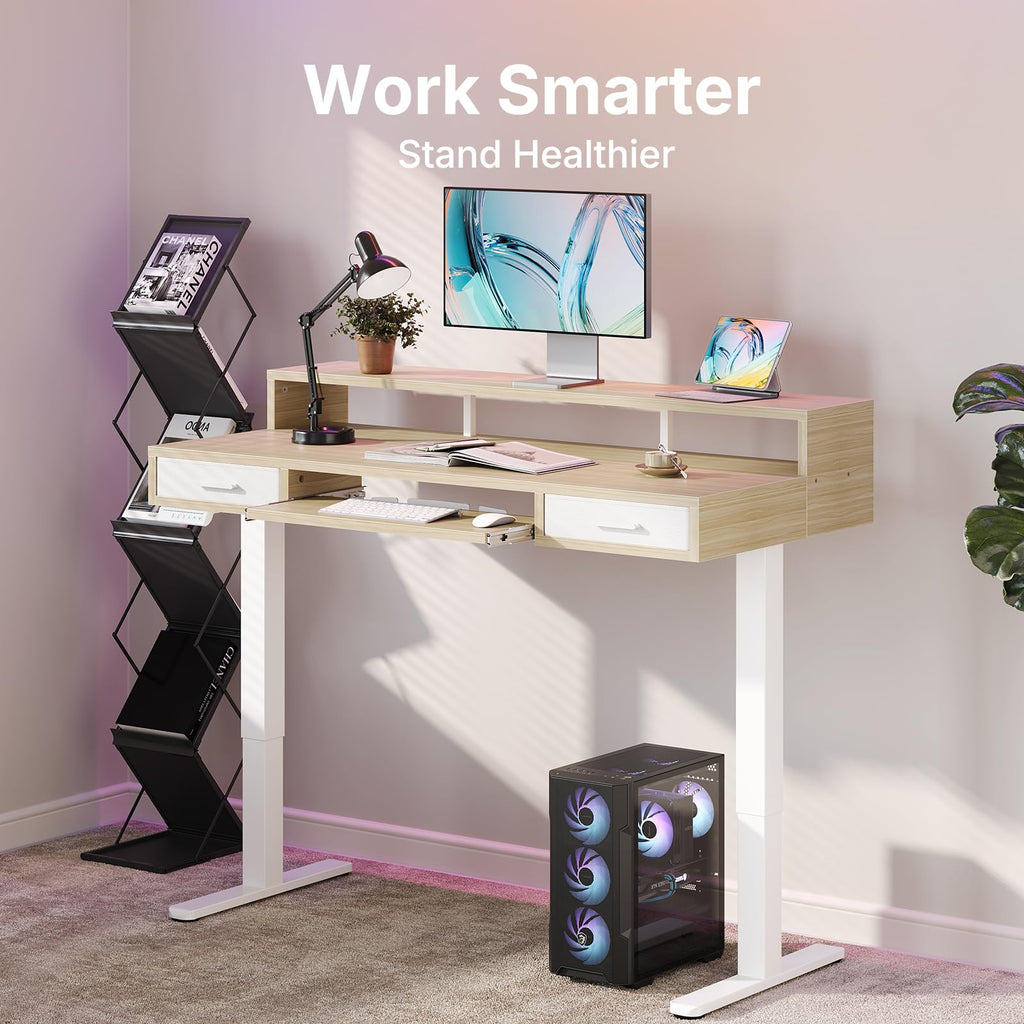 63′′ x 26′′ Electric Standing Desk with 2 Drawers &24.4′′ Large Keyboard Tray, C-Clamp Mount Compatible, Adjustable