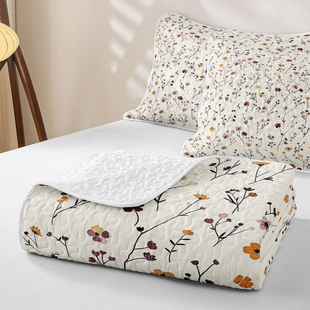 Spring Floral Quilt Set Wildflower Spring Summer Quilt Bedding Modern Minimalist Bedspread Coverlet Rustic