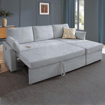85" L Shaped Sectional Sofa Couch, Pull Out Couch Sleeper Sofa Bed, Soft Chenille Deep Seat Sofa, Reversible Chaise
