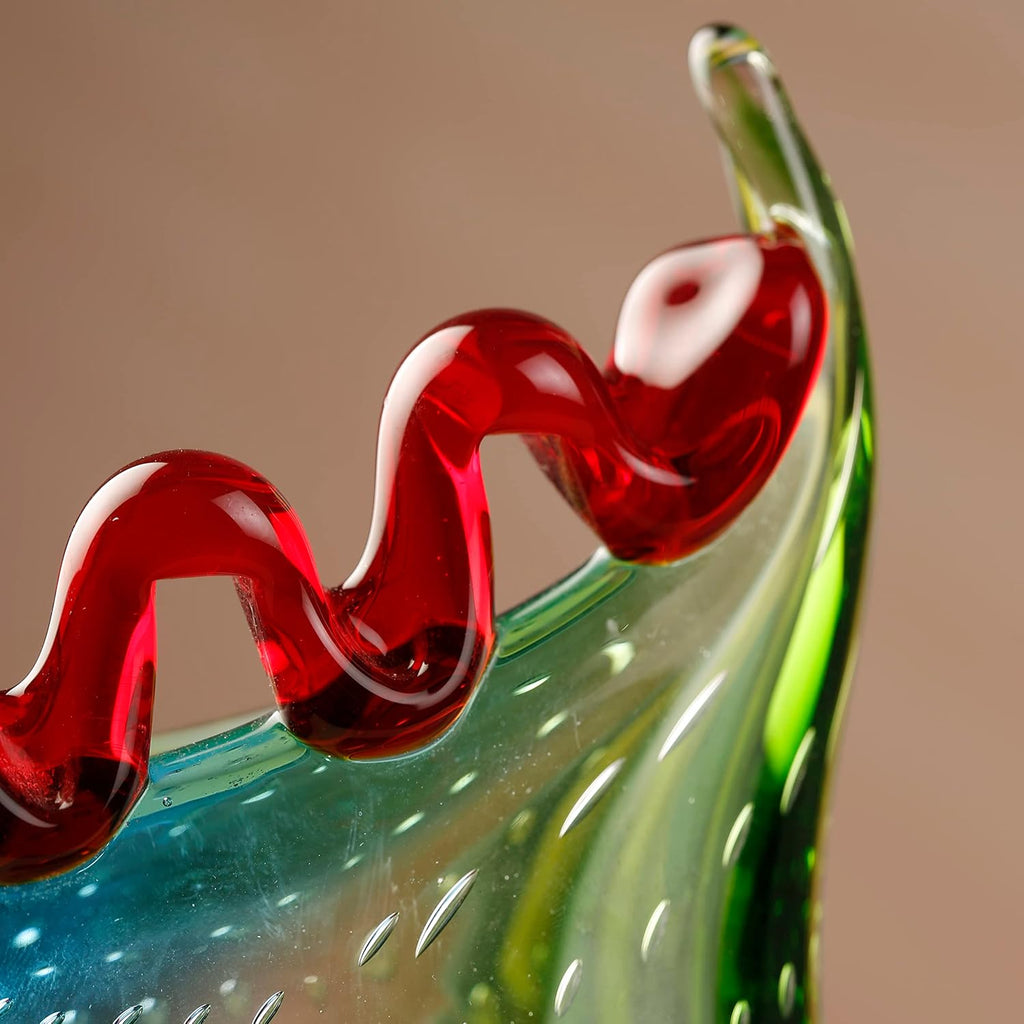Hand Blown Art Glass Vase with face Art, Style,Multi-Colored