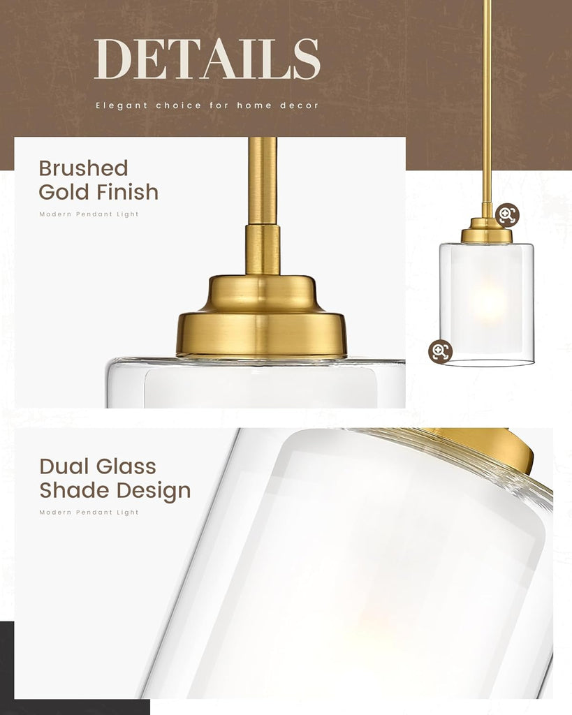 Modern Pendant Light,Brushed Gold Modern Pendant Light for Kitchen Island,Hanging Ceiling Light Fixture,Farmhouse