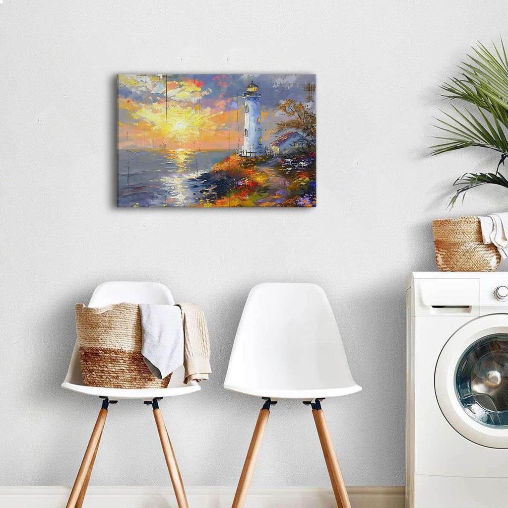Sunset Coastal Wall Art Lighthouse Pictures Abstract Nature Beach Scenery Canvas Prints Ocean Landscape Wall Decor