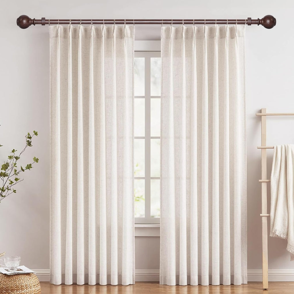 Wood Curtain Rods for Windows,1 inch Heavy Duty Window Curtain Rods with Imitation Wood Grain Finials