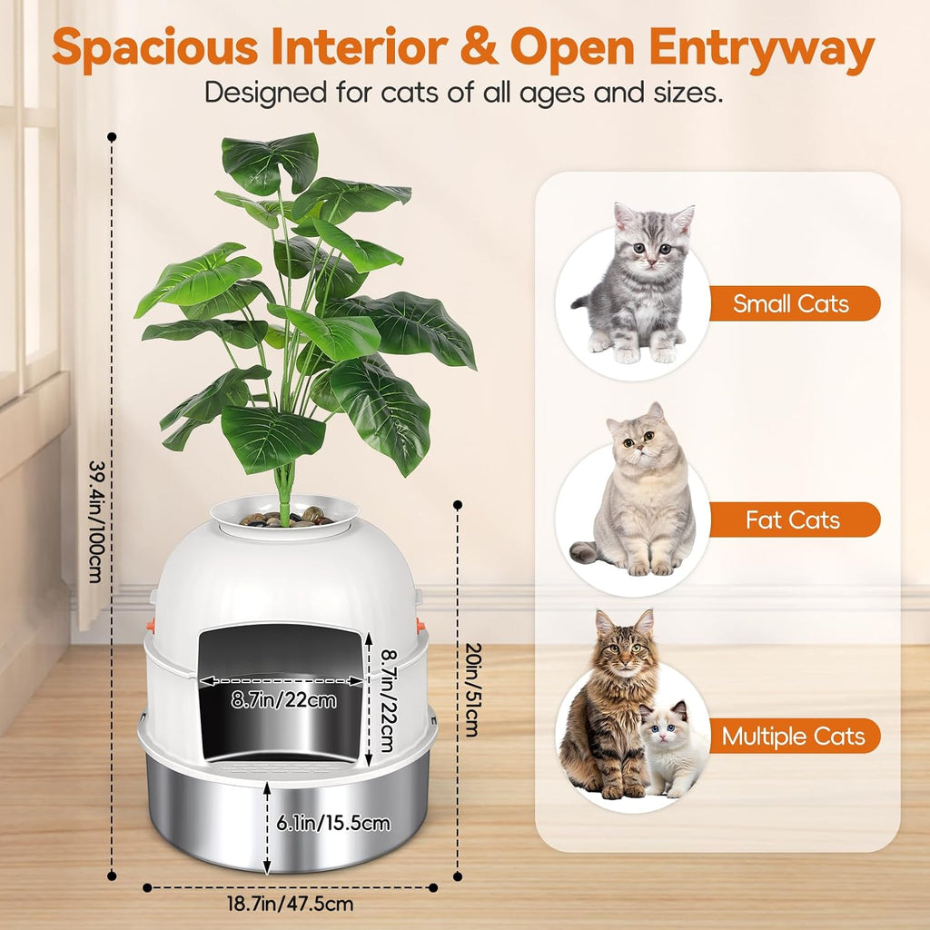 Hidden Plant Litter Box with Scoop, Stainless Steel Litter Box Plant, Beige