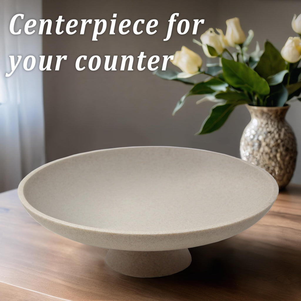 Large Decorative Bowl, Resin Pedestal Fruit Bowl, Beige
